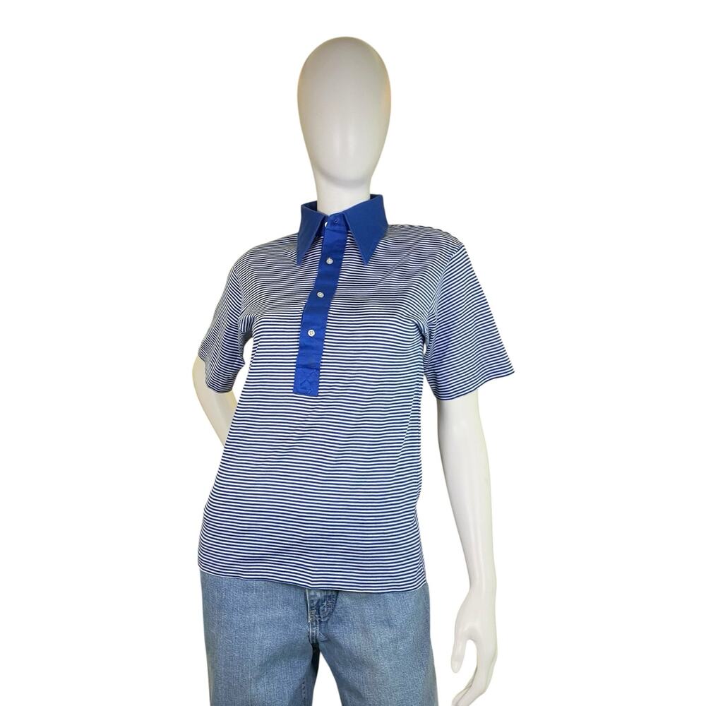 1970s Jack Nicklaus Blue Striped Cotton Polo Shirt